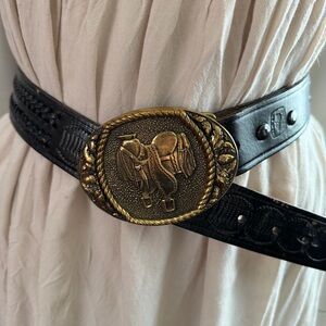 Vintage Leather Belt with Brass Buckle